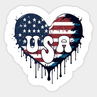 American flag heart 4th of July Patriotic Red White Blue Sticker